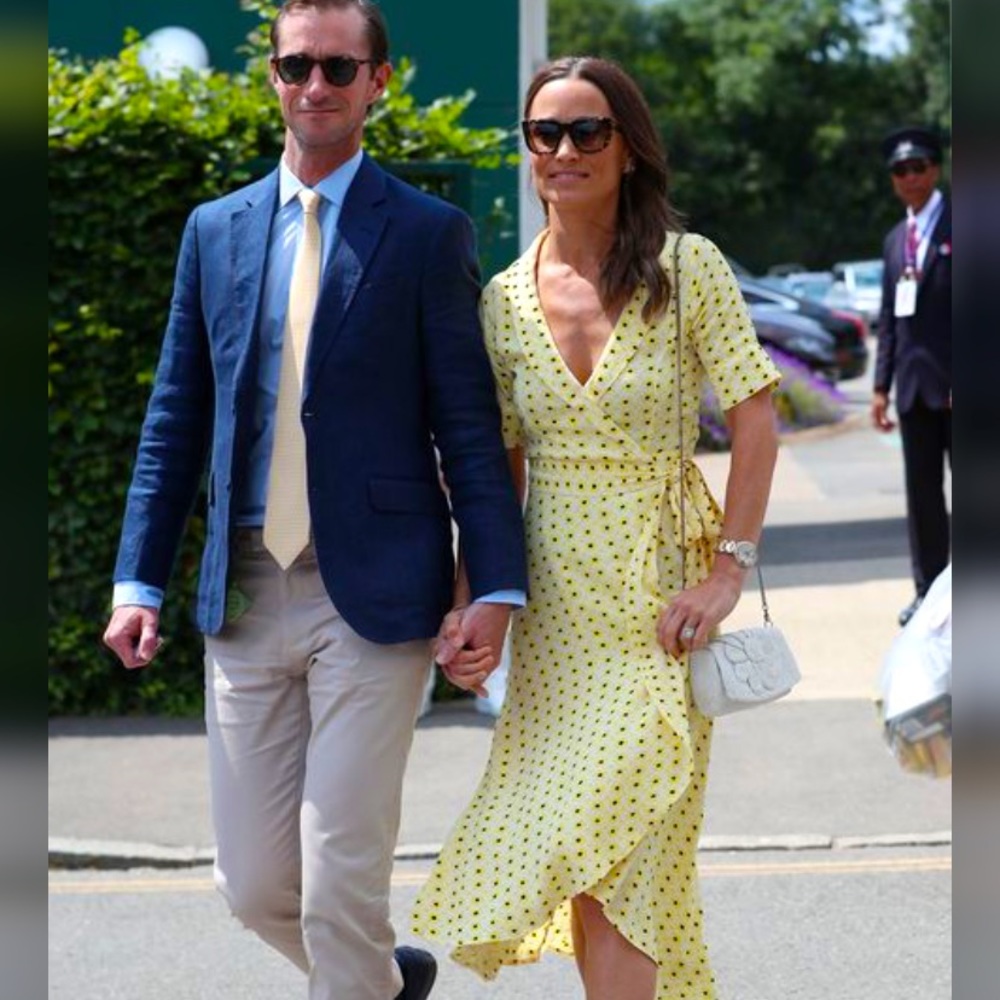 Ganni Yellow Wrap Midi Wrap Dress